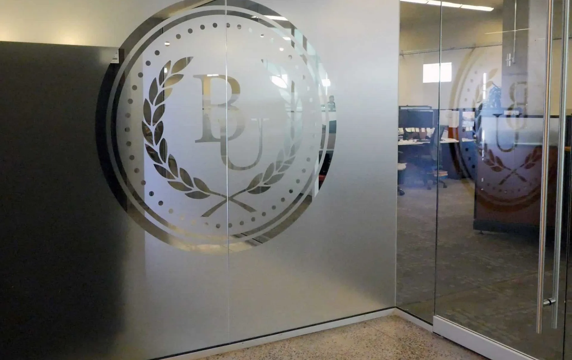 bu door with logo