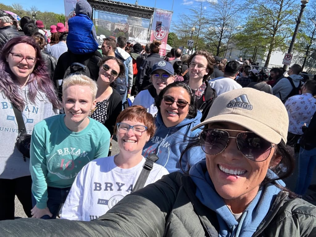 A group photo of Bryan University students in Washington, DC