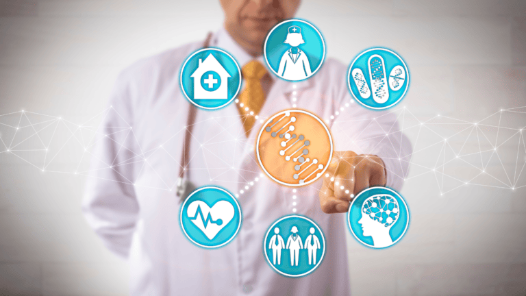 Unrecognizable male clinician integrating geonomic data into clinical workflow