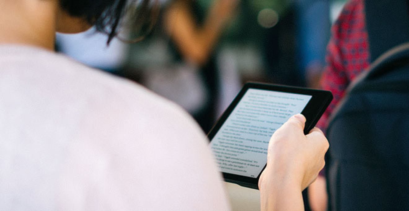 person reading ebook device