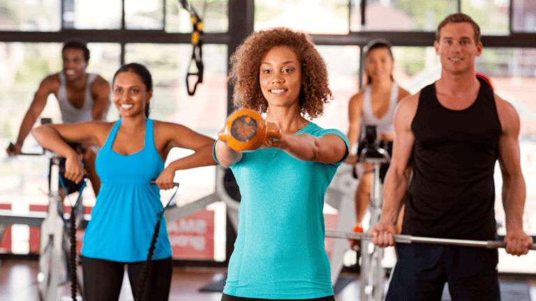 A group of people exercising